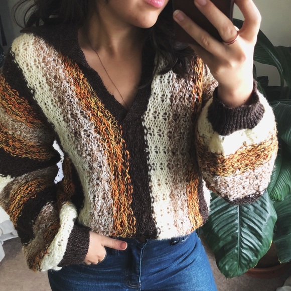 Vintage Sweaters - VINTAGE/ striped collared knit